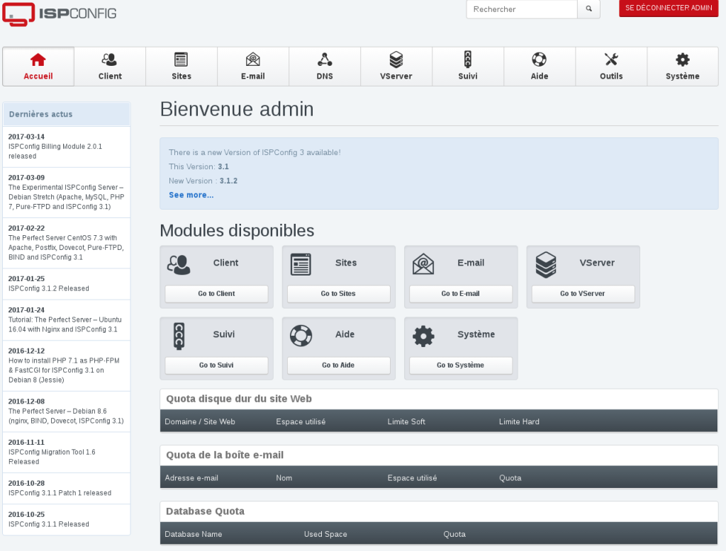 LWS - Capture panneau de contrôle ISPConfig
