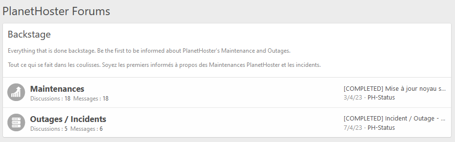 PlanetHoster - Capture forums travaux