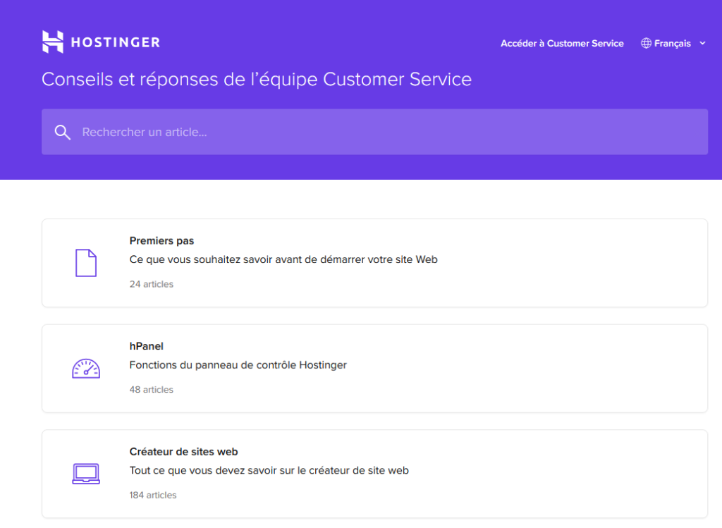 Hostinger - Capture base de connaissances