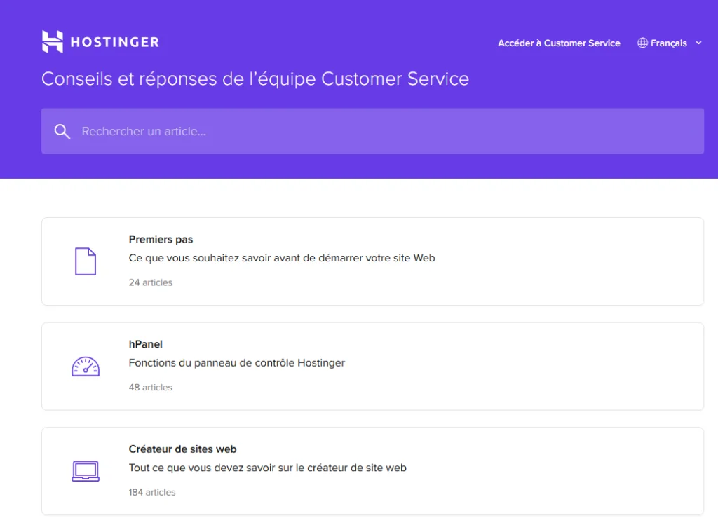 Hostinger - Capture base de connaissances